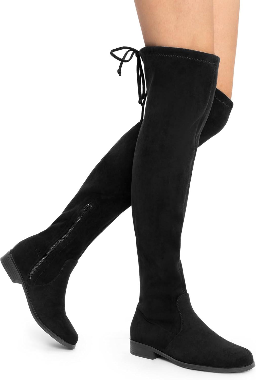 imageDREAM PAIRS Womens Thigh High Boots Low Block Heel Casual Fashion Over the Knee BootsBlacksuede