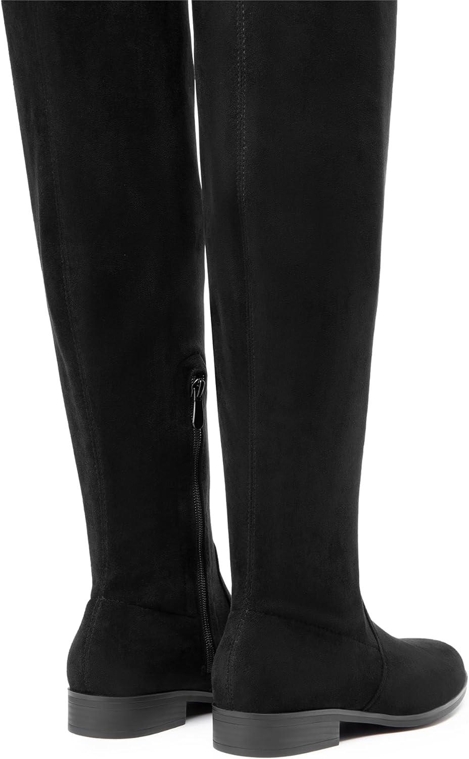 imageDREAM PAIRS Womens Thigh High Boots Low Block Heel Casual Fashion Over the Knee BootsBlacksuede