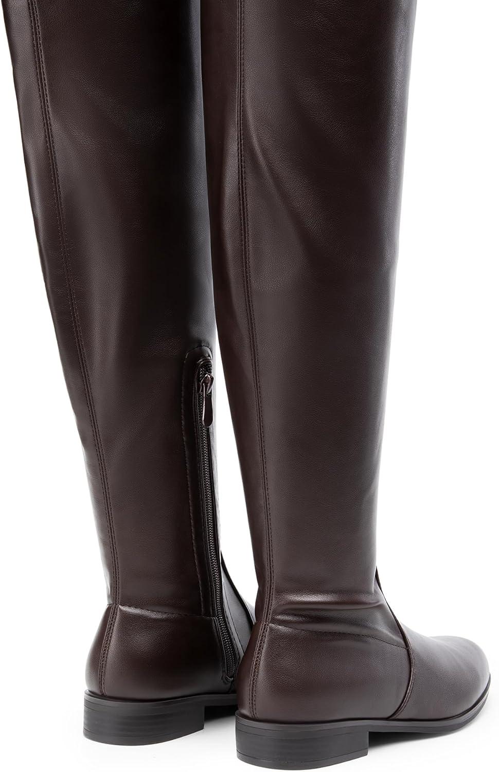 imageDREAM PAIRS Womens Thigh High Boots Low Block Heel Casual Fashion Over the Knee BootsBrownpu