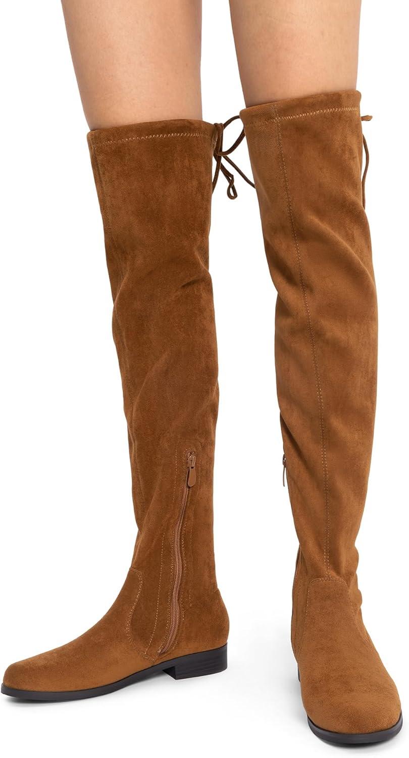 imageDREAM PAIRS Womens Thigh High Boots Low Block Heel Casual Fashion Over the Knee BootsTansuede