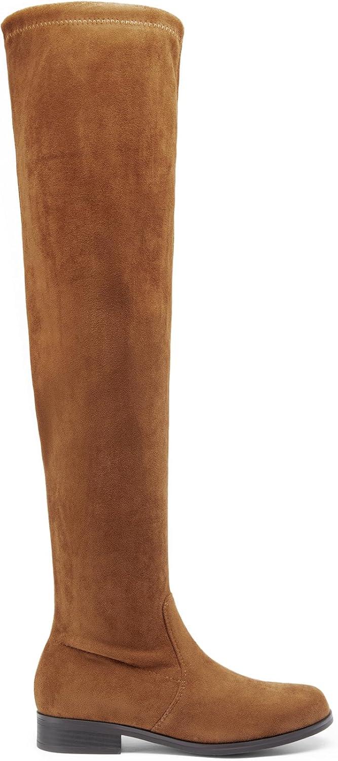 imageDREAM PAIRS Womens Thigh High Boots Low Block Heel Casual Fashion Over the Knee BootsTansuede