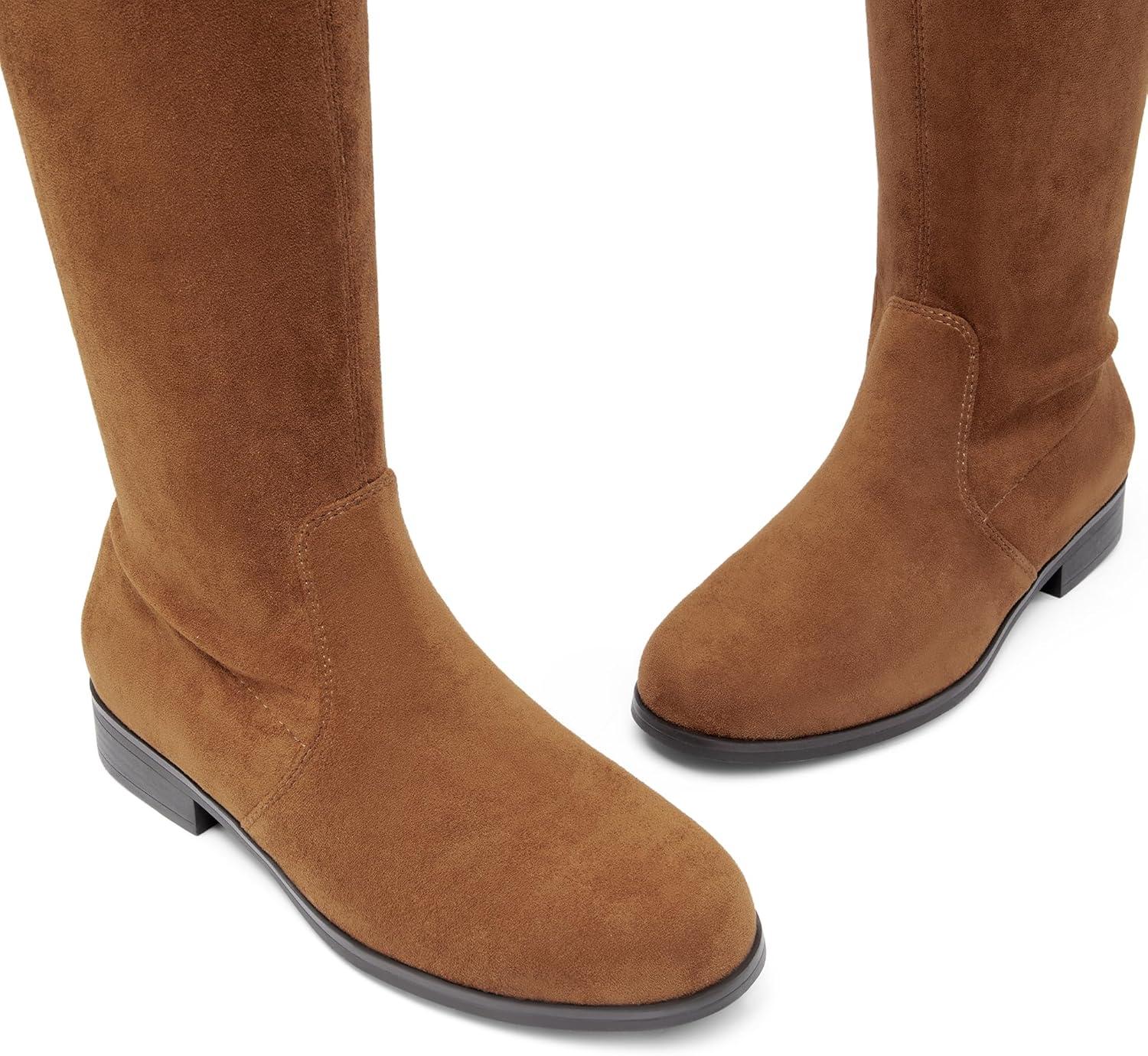 imageDREAM PAIRS Womens Thigh High Boots Low Block Heel Casual Fashion Over the Knee BootsTansuede