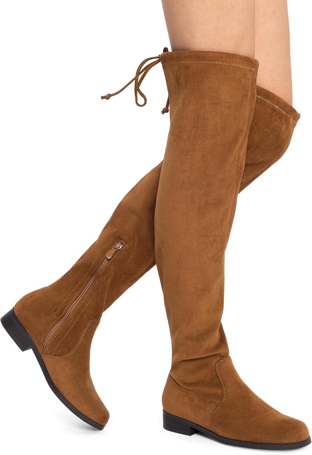 imageDREAM PAIRS Womens Thigh High Boots Low Block Heel Casual Fashion Over the Knee BootsTansuede