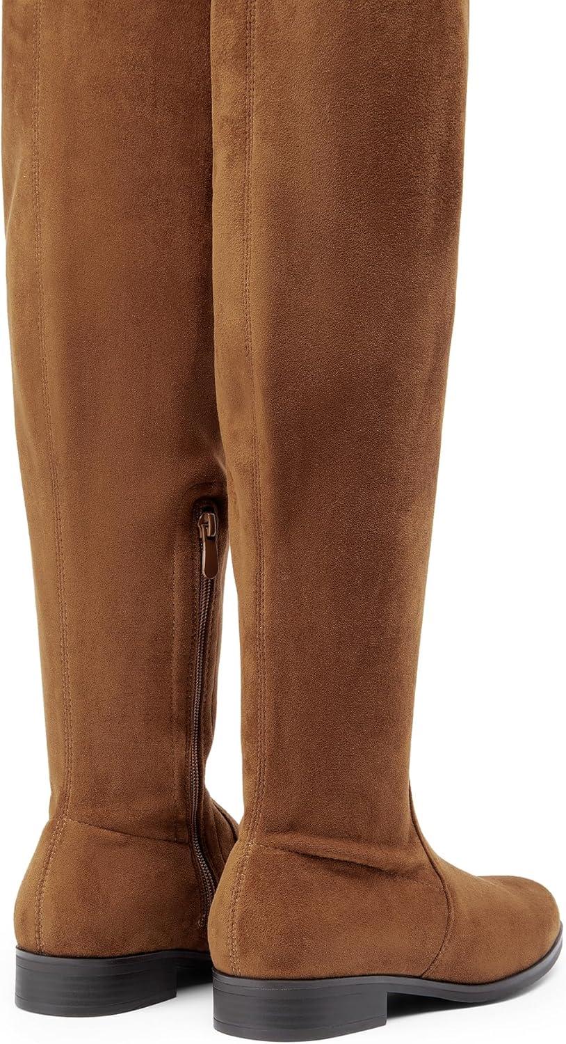 imageDREAM PAIRS Womens Thigh High Boots Low Block Heel Casual Fashion Over the Knee BootsTansuede