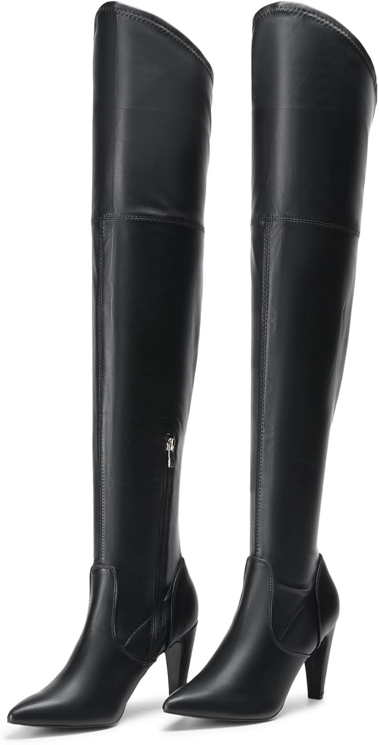 imageDREAM PAIRS Womens Thigh High Boots Over The Knee Heels Long Sexy Pointed Toe BootsBlackPu