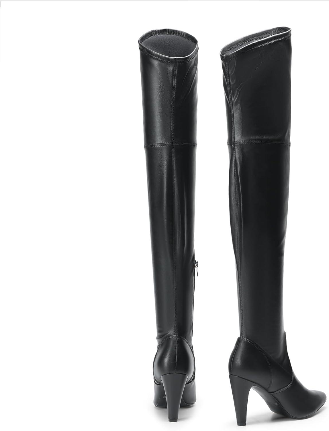 imageDREAM PAIRS Womens Thigh High Boots Over The Knee Heels Long Sexy Pointed Toe BootsBlackPu