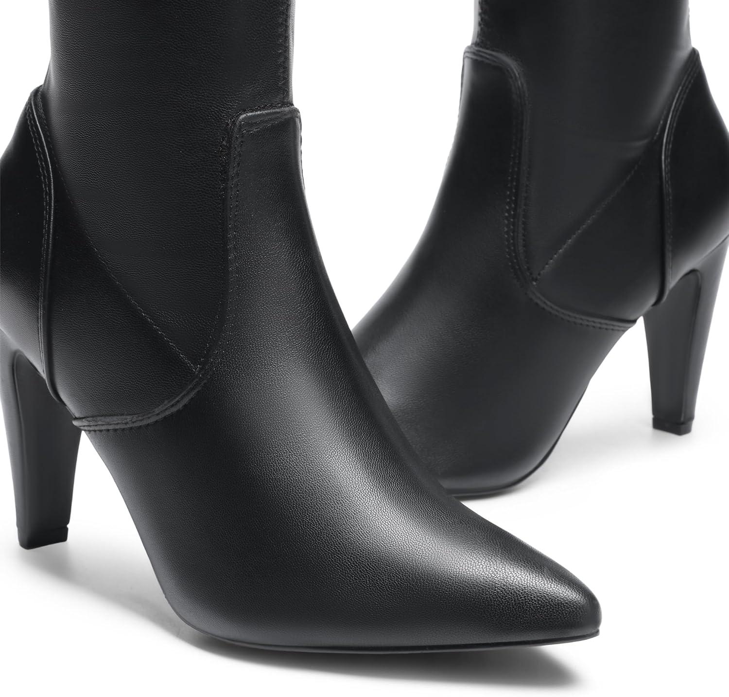 imageDREAM PAIRS Womens Thigh High Boots Over The Knee Heels Long Sexy Pointed Toe BootsBlackPu