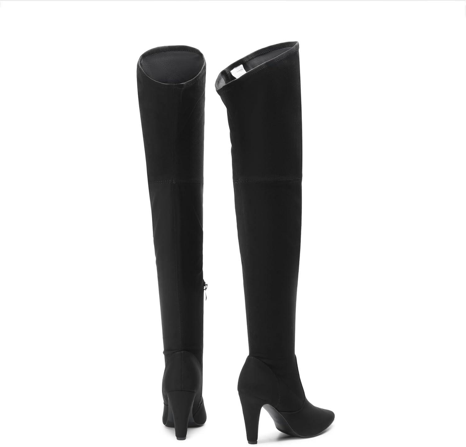 imageDREAM PAIRS Womens Thigh High Boots Over The Knee Heels Long Sexy Pointed Toe BootsBlackSuede