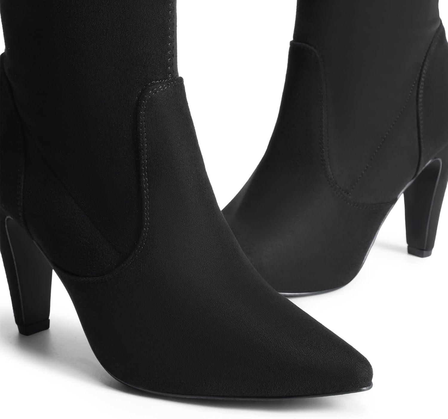 imageDREAM PAIRS Womens Thigh High Boots Over The Knee Heels Long Sexy Pointed Toe BootsBlackSuede
