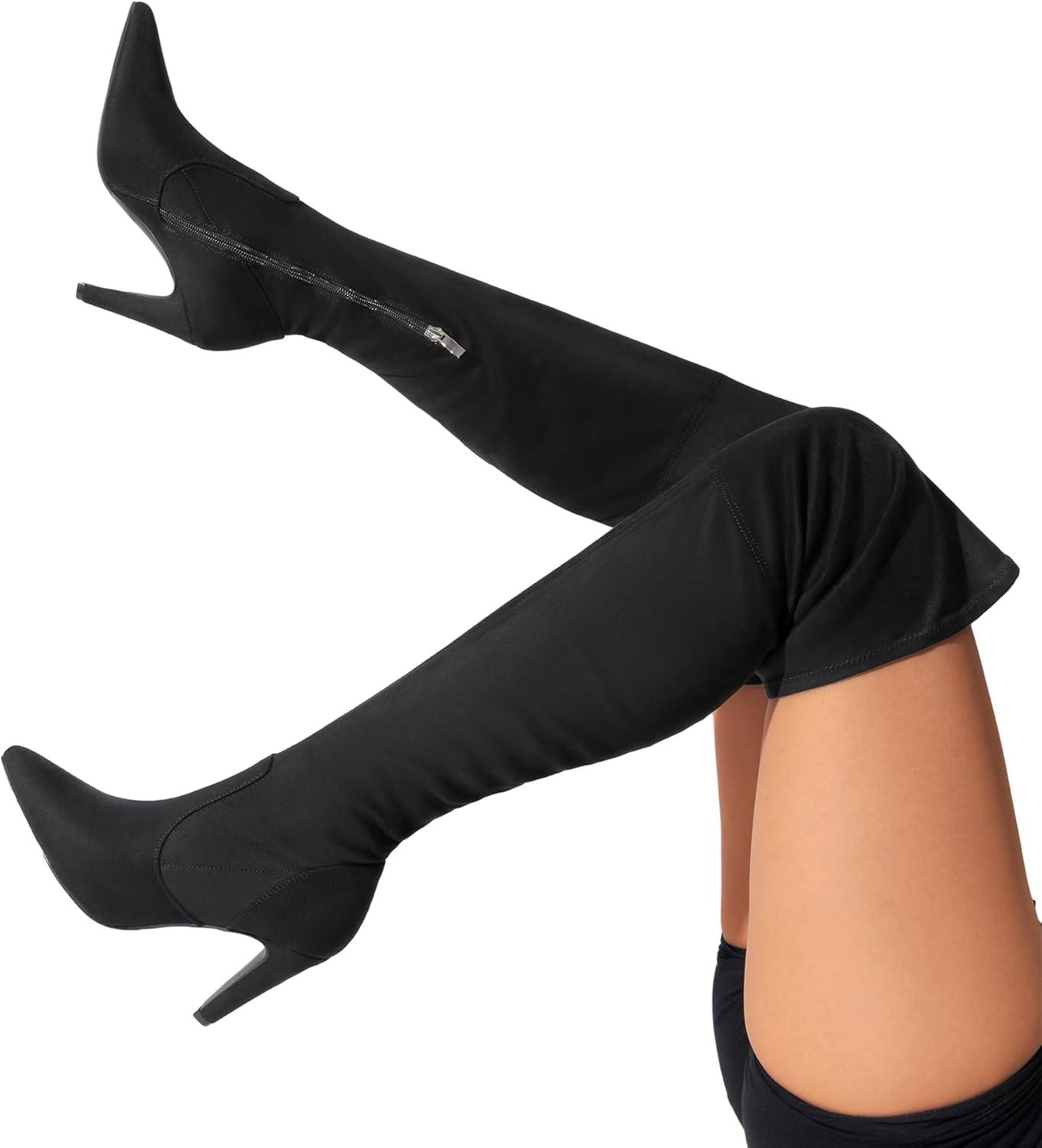 imageDREAM PAIRS Womens Thigh High Boots Over The Knee Heels Long Sexy Pointed Toe BootsBlackSuede