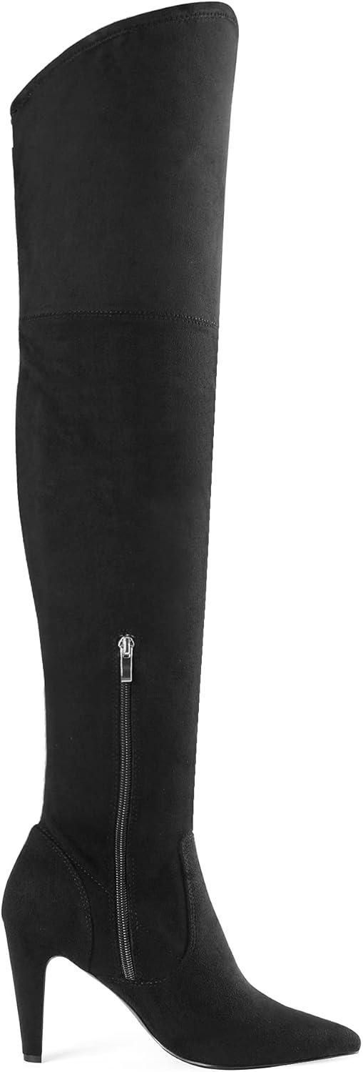 imageDREAM PAIRS Womens Thigh High Boots Over The Knee Heels Long Sexy Pointed Toe BootsBlackSuede