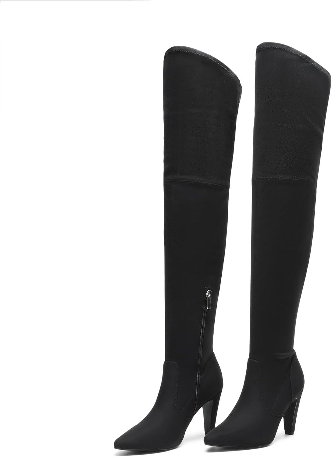 imageDREAM PAIRS Womens Thigh High Boots Over The Knee Heels Long Sexy Pointed Toe BootsBlackSuede