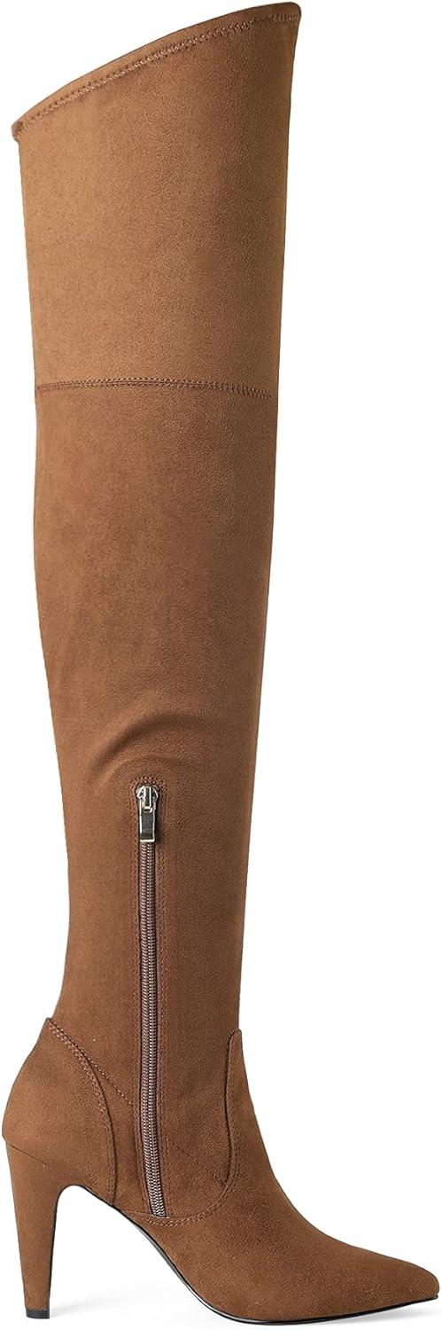 imageDREAM PAIRS Womens Thigh High Boots Over The Knee Heels Long Sexy Pointed Toe BootsBrownSuede