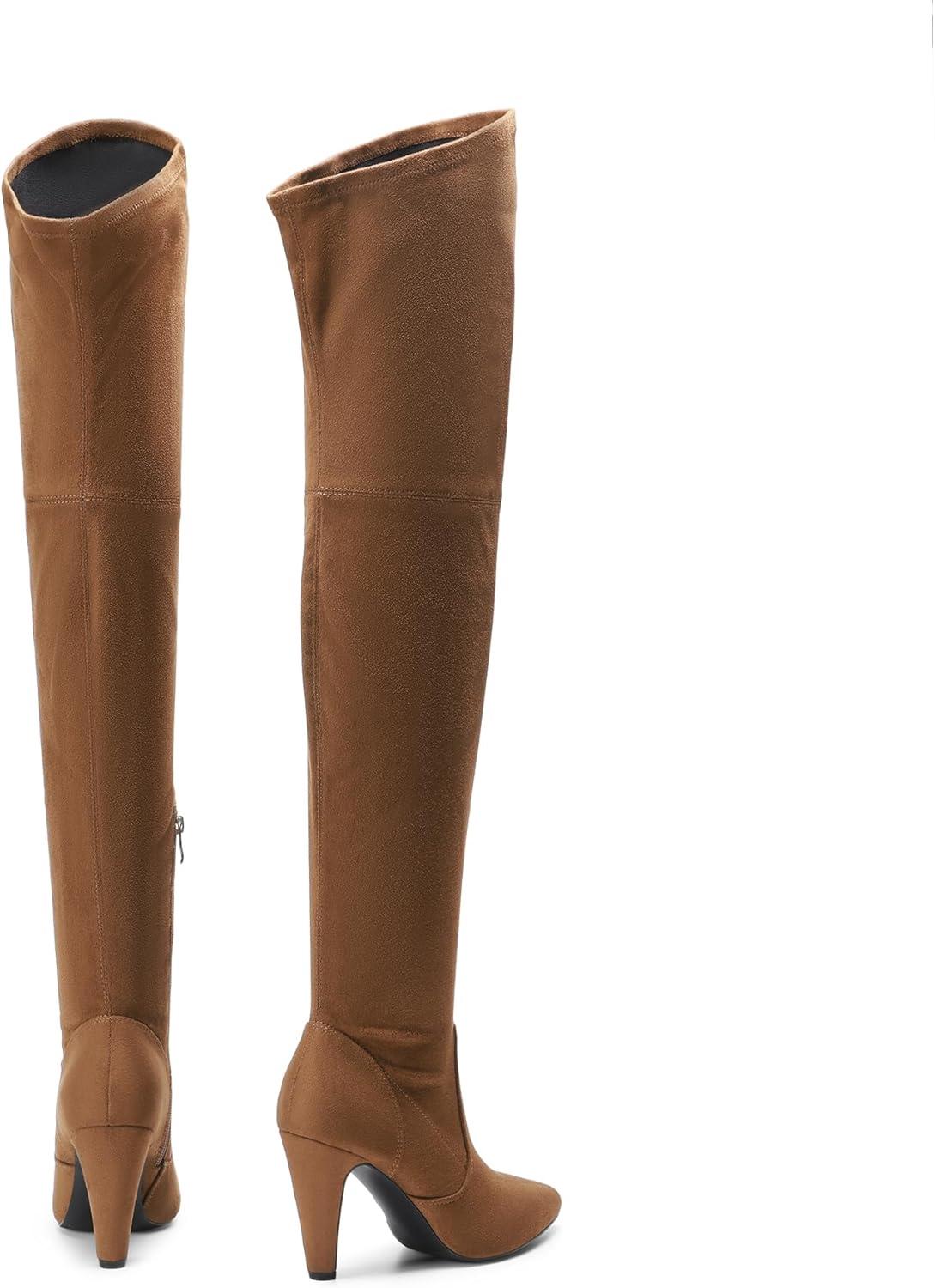 imageDREAM PAIRS Womens Thigh High Boots Over The Knee Heels Long Sexy Pointed Toe BootsBrownSuede