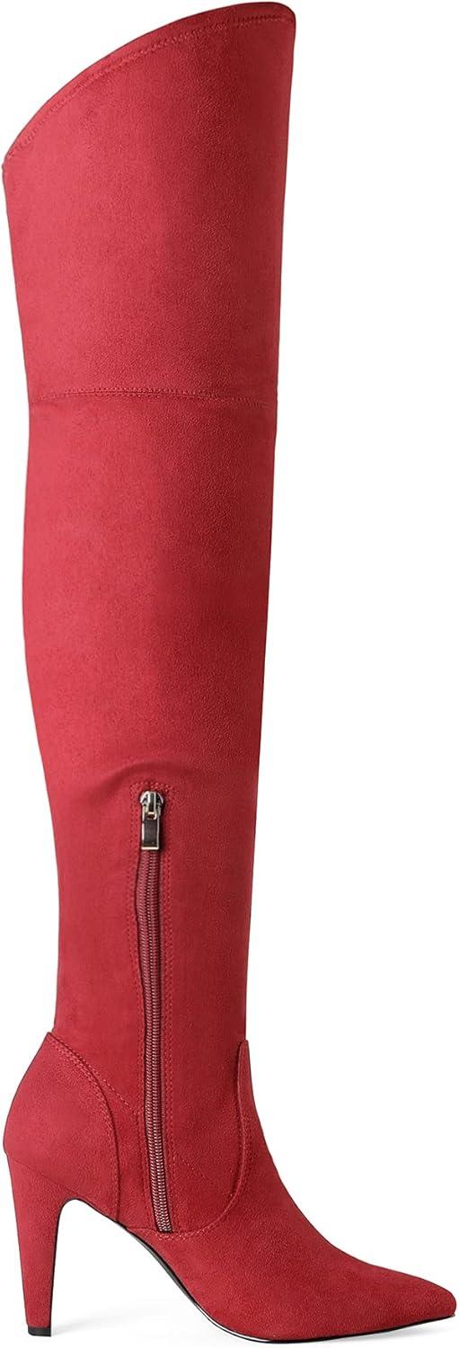 imageDREAM PAIRS Womens Thigh High Boots Over The Knee Heels Long Sexy Pointed Toe BootsRedSuede