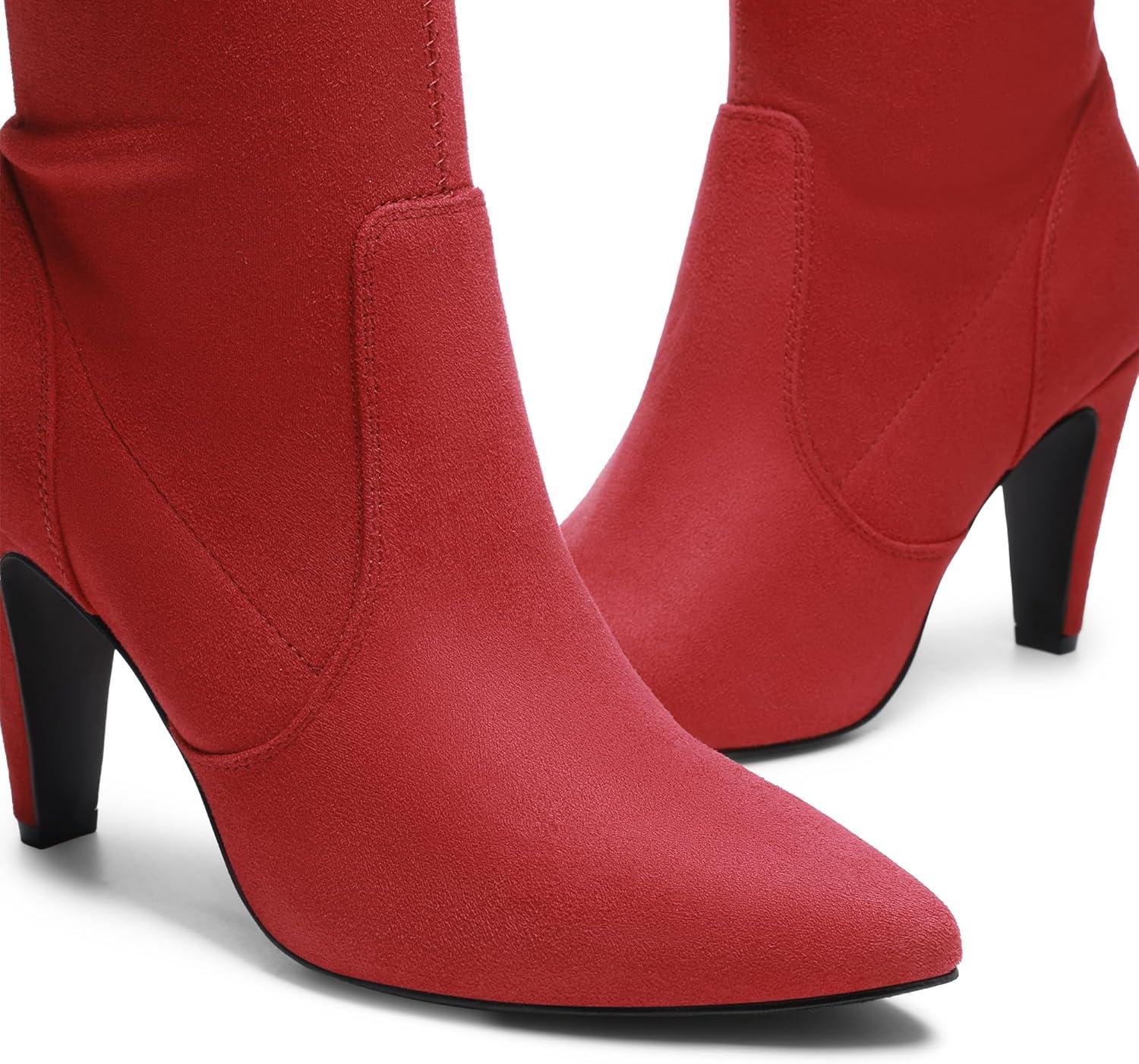 imageDREAM PAIRS Womens Thigh High Boots Over The Knee Heels Long Sexy Pointed Toe BootsRedSuede