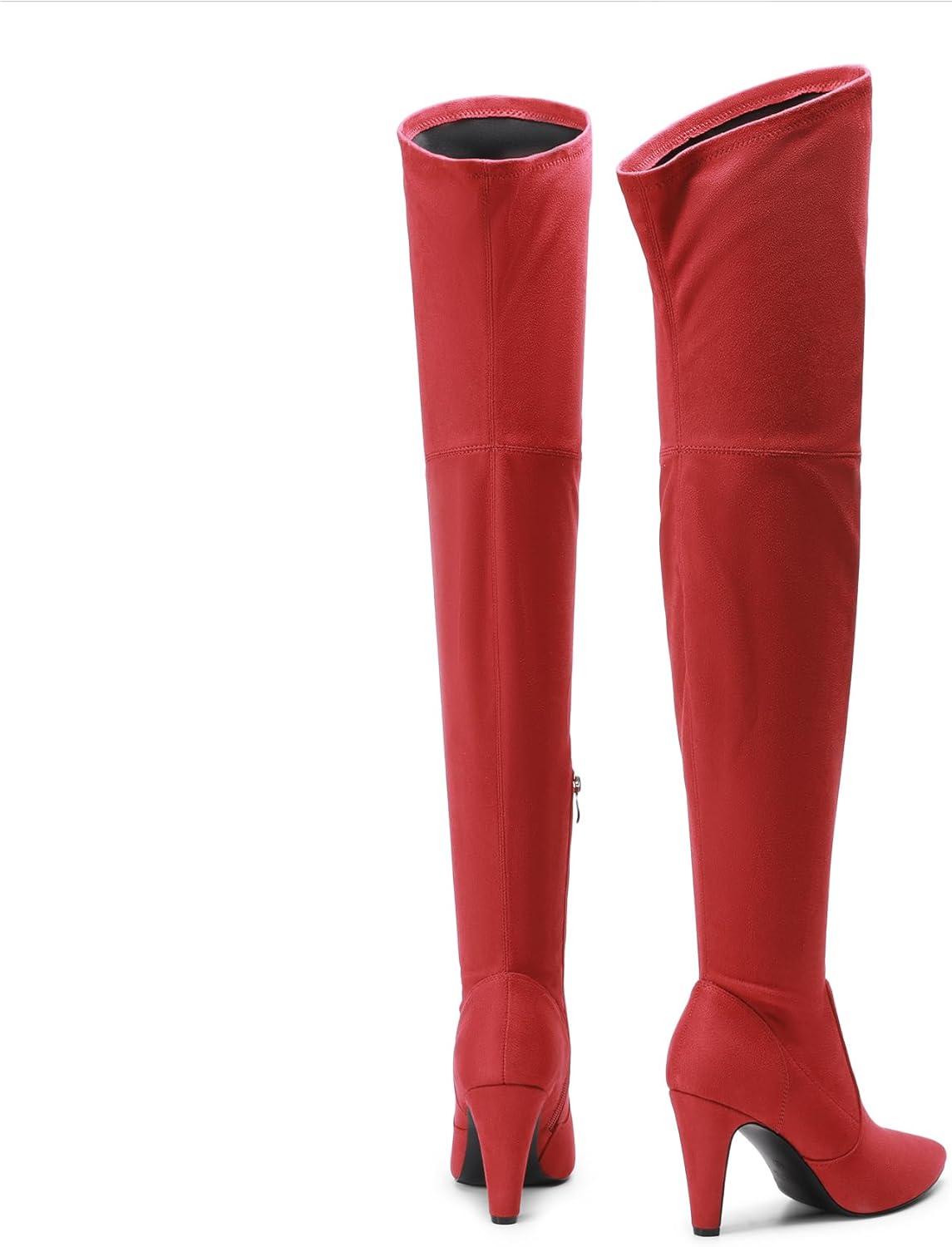 imageDREAM PAIRS Womens Thigh High Boots Over The Knee Heels Long Sexy Pointed Toe BootsRedSuede