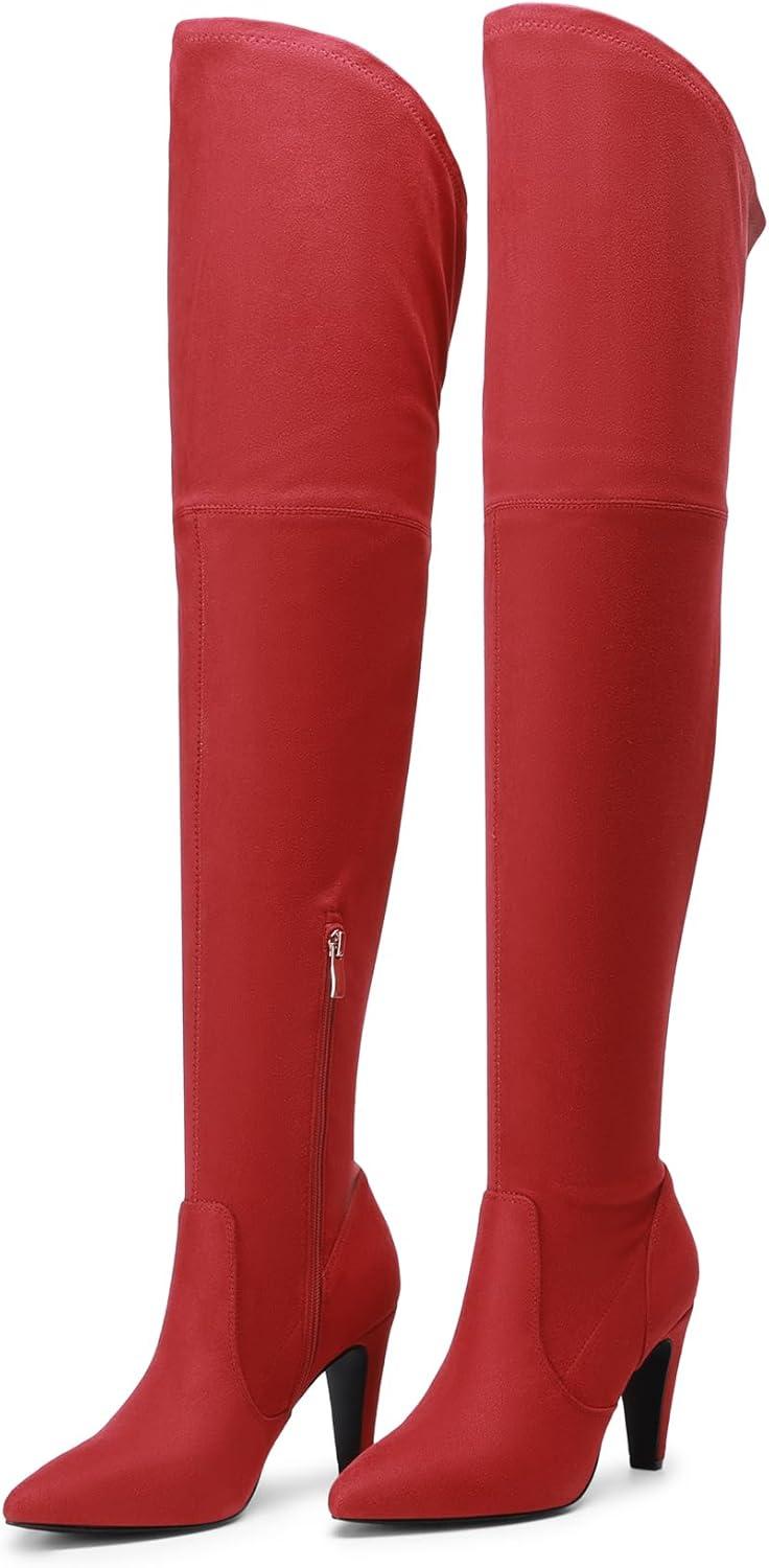 imageDREAM PAIRS Womens Thigh High Boots Over The Knee Heels Long Sexy Pointed Toe BootsRedSuede