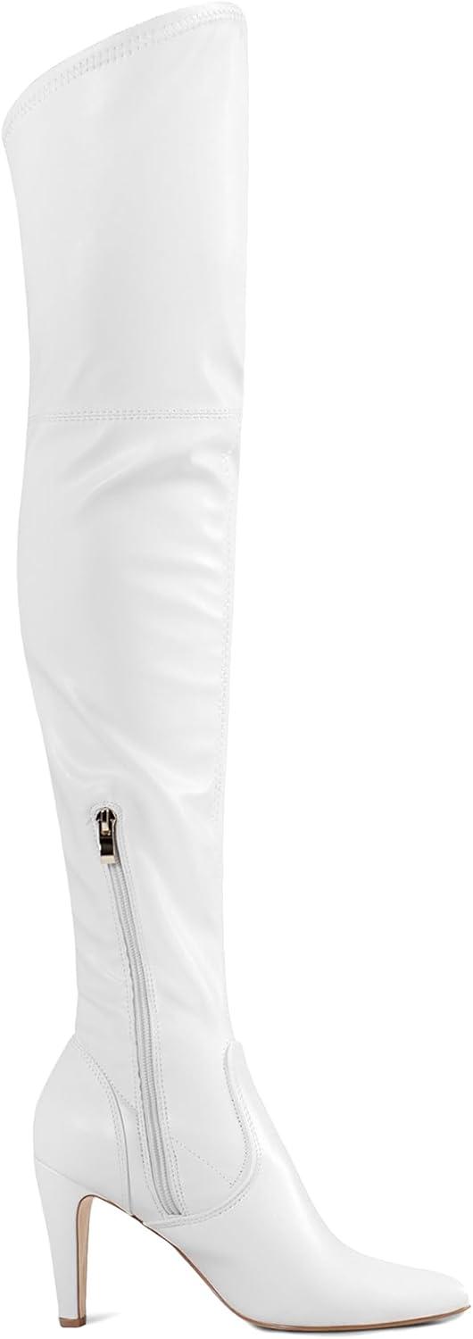 imageDREAM PAIRS Womens Thigh High Boots Over The Knee Heels Long Sexy Pointed Toe BootsWhitePu