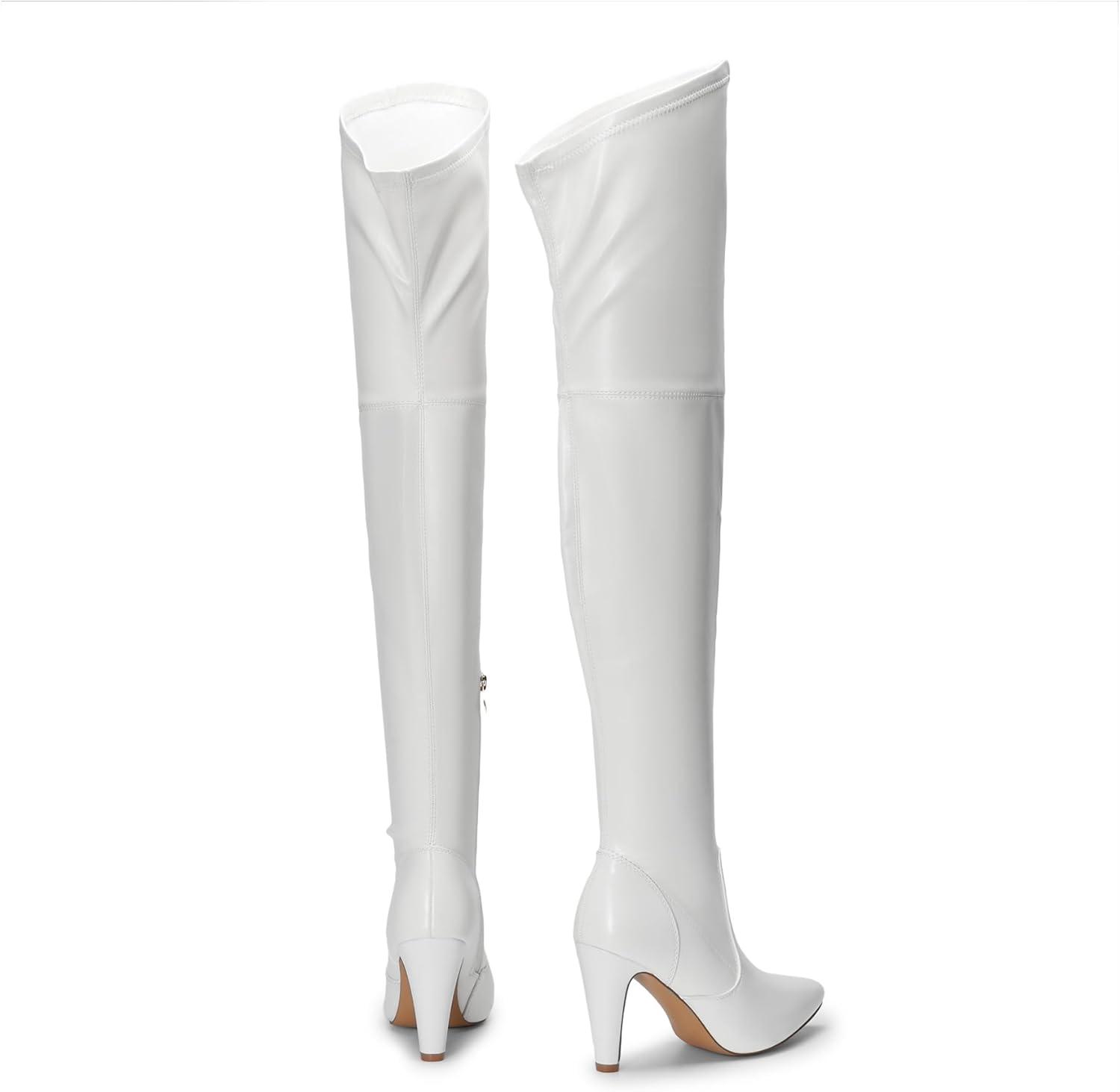 imageDREAM PAIRS Womens Thigh High Boots Over The Knee Heels Long Sexy Pointed Toe BootsWhitePu