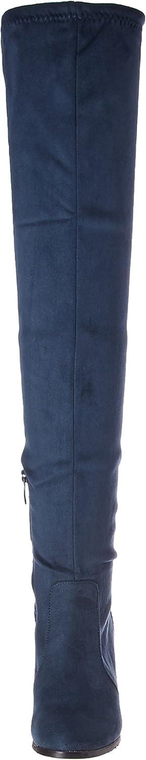 imageDREAM PAIRS Womens Thigh High Over The Knee Fashion Boots Block Mid Heel Long Sexy Faux Fur BootsDark Blue