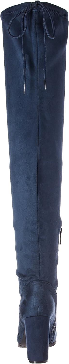 imageDREAM PAIRS Womens Thigh High Over The Knee Fashion Boots Block Mid Heel Long Sexy Faux Fur BootsDark Blue