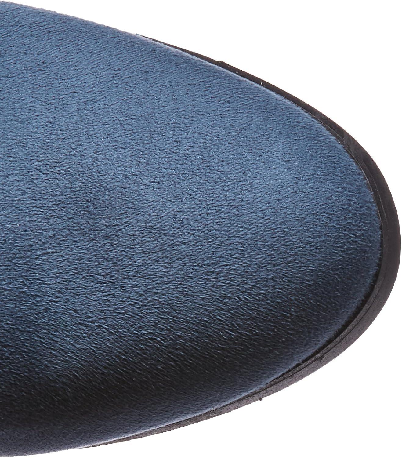 imageDREAM PAIRS Womens Thigh High Over The Knee Fashion Boots Block Mid Heel Long Sexy Faux Fur BootsDark Blue