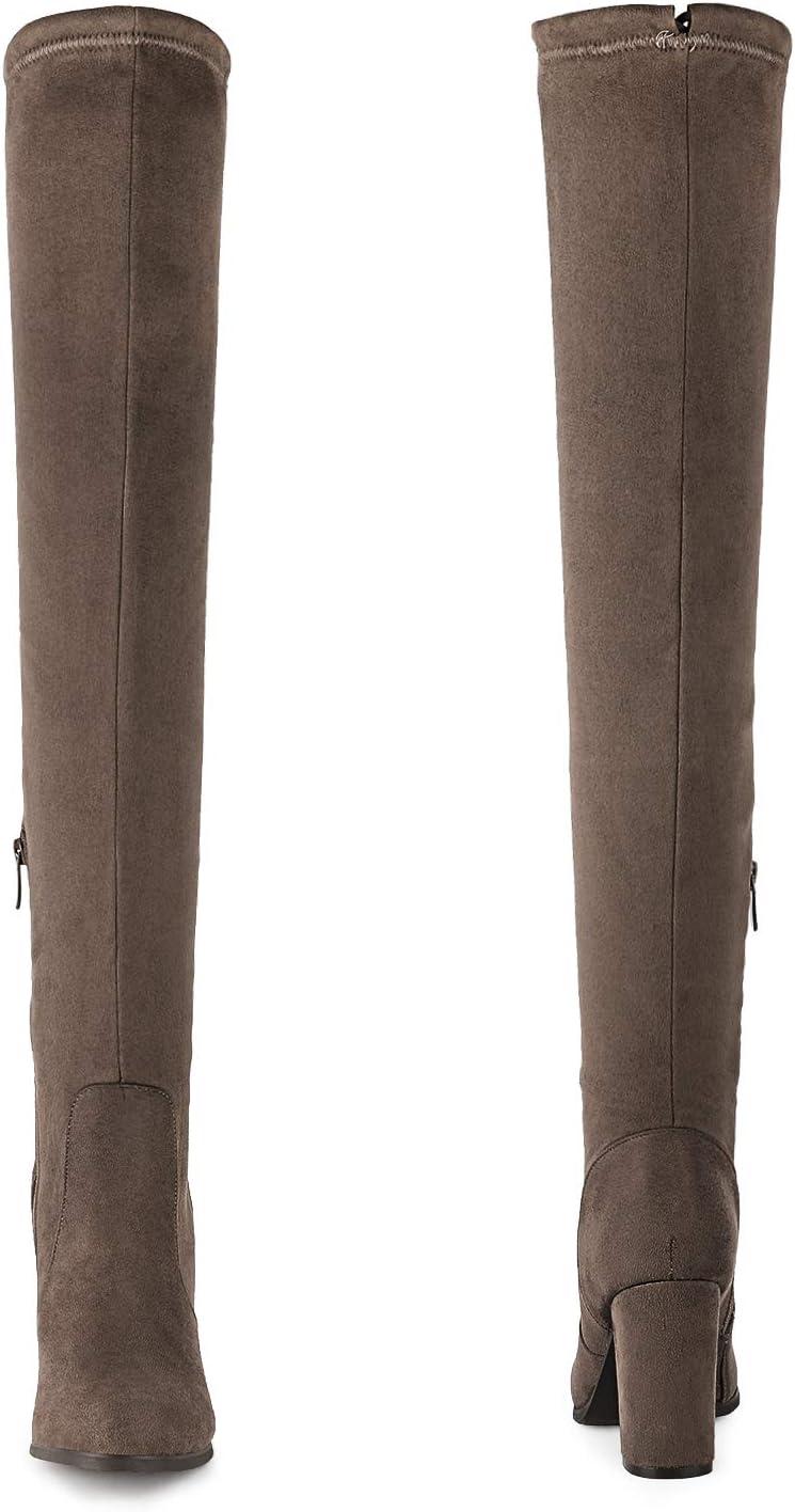 imageDREAM PAIRS Womens Thigh High Over The Knee Fashion Boots Block Mid Heel Long Sexy Faux Fur BootsShookhaki