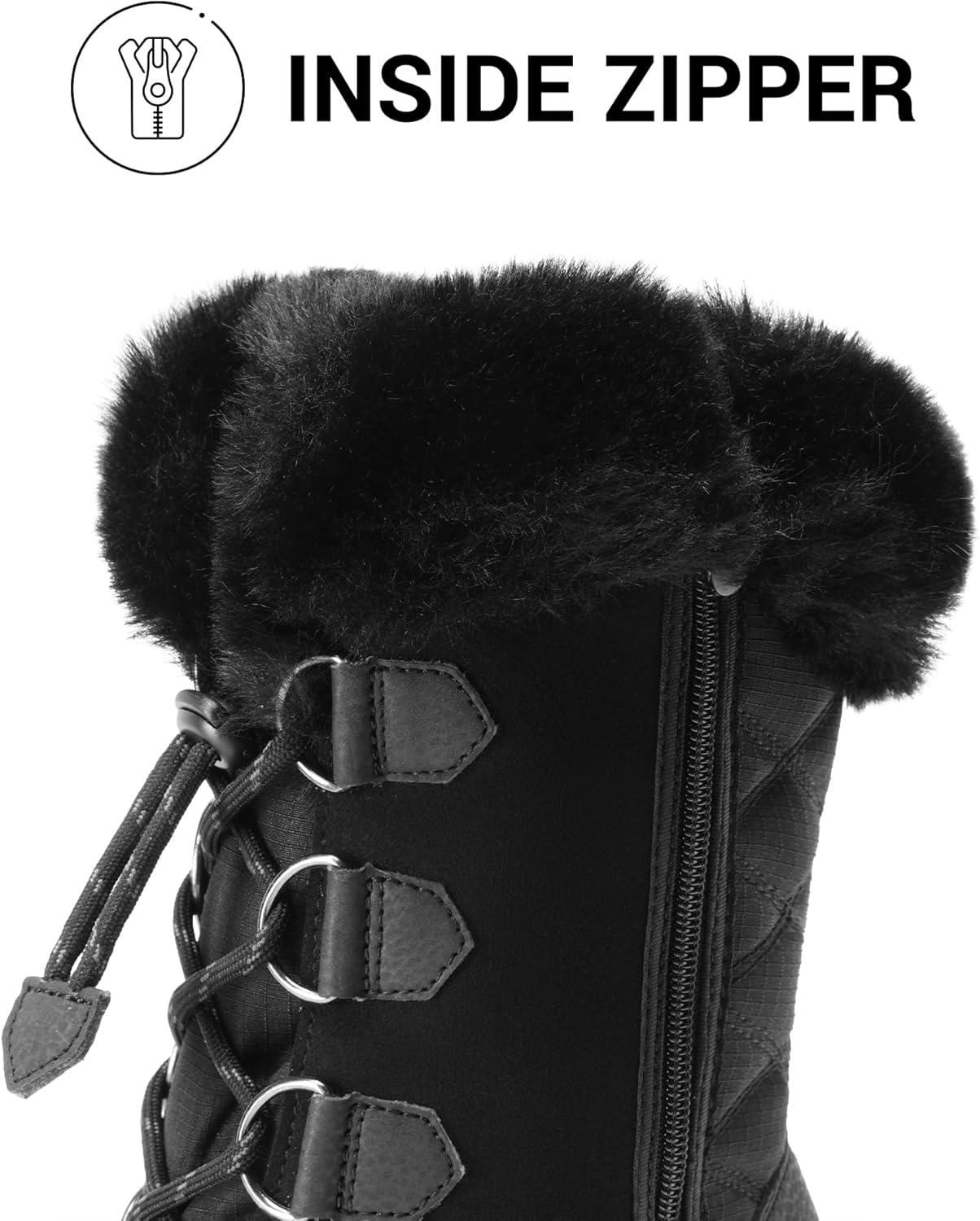 imageDREAM PAIRS Womens Waterproof Winter Snow Boots Warm Comfortable Faux Fur Insulated NonSlip Outdoor LaceUp Florin Mid Calf BootiesBlack