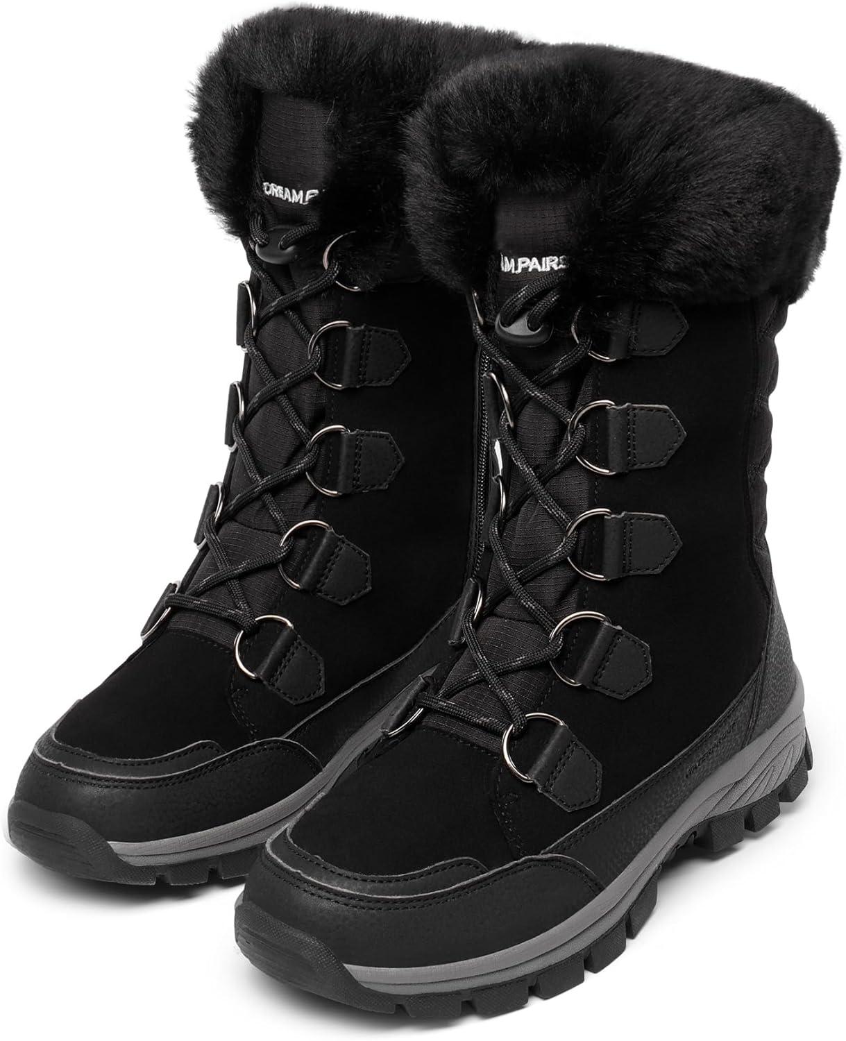 imageDREAM PAIRS Womens Waterproof Winter Snow Boots Warm Comfortable Faux Fur Insulated NonSlip Outdoor LaceUp Florin Mid Calf BootiesBlack