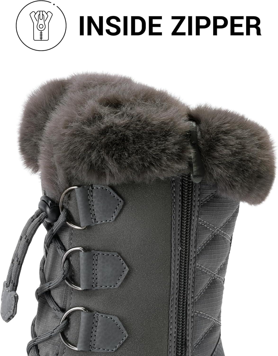 imageDREAM PAIRS Womens Waterproof Winter Snow Boots Warm Comfortable Faux Fur Insulated NonSlip Outdoor LaceUp Florin Mid Calf BootiesDarkGrey