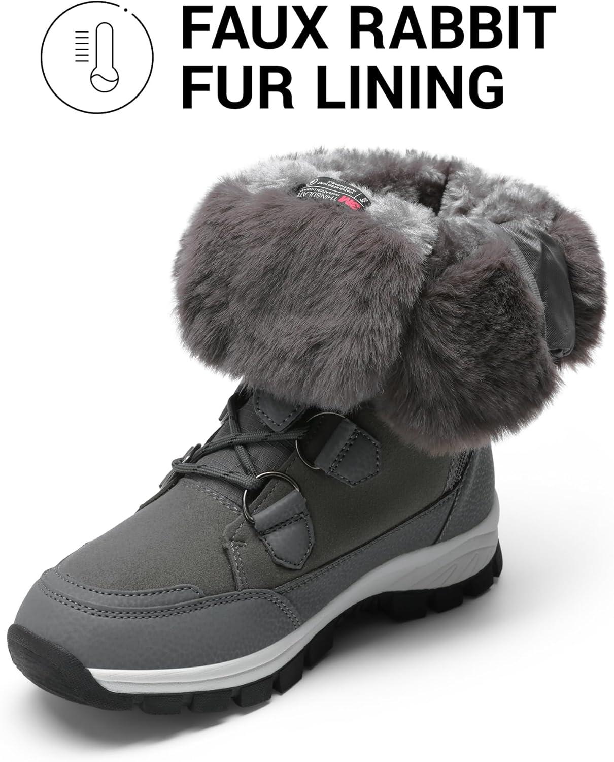 imageDREAM PAIRS Womens Waterproof Winter Snow Boots Warm Comfortable Faux Fur Insulated NonSlip Outdoor LaceUp Florin Mid Calf BootiesDarkGrey