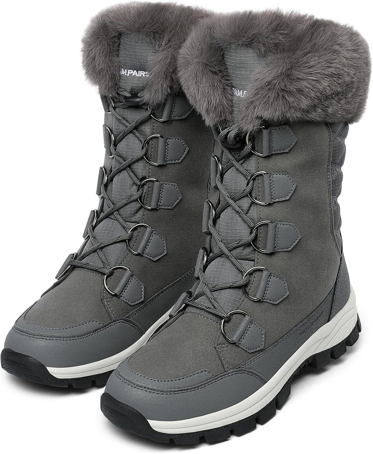 imageDREAM PAIRS Womens Waterproof Winter Snow Boots Warm Comfortable Faux Fur Insulated NonSlip Outdoor LaceUp Florin Mid Calf BootiesDarkGrey