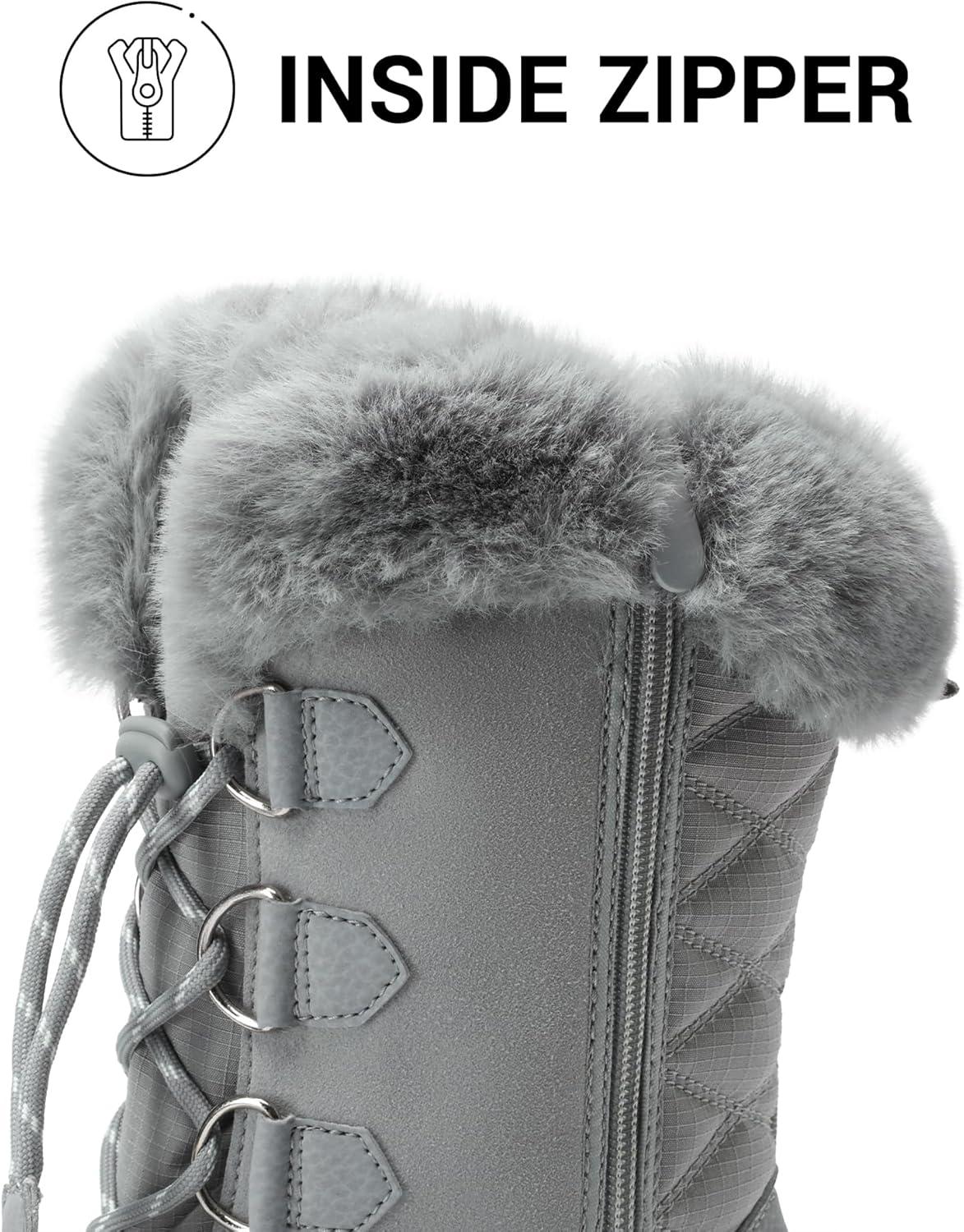 imageDREAM PAIRS Womens Waterproof Winter Snow Boots Warm Comfortable Faux Fur Insulated NonSlip Outdoor LaceUp Florin Mid Calf BootiesLightGrey