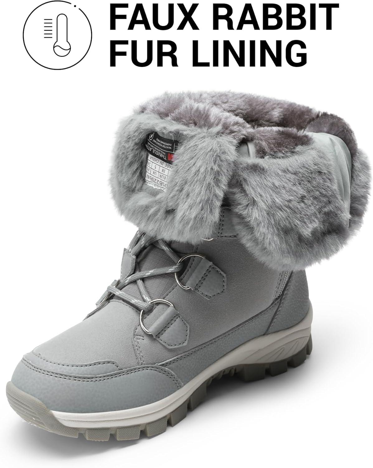 imageDREAM PAIRS Womens Waterproof Winter Snow Boots Warm Comfortable Faux Fur Insulated NonSlip Outdoor LaceUp Florin Mid Calf BootiesLightGrey