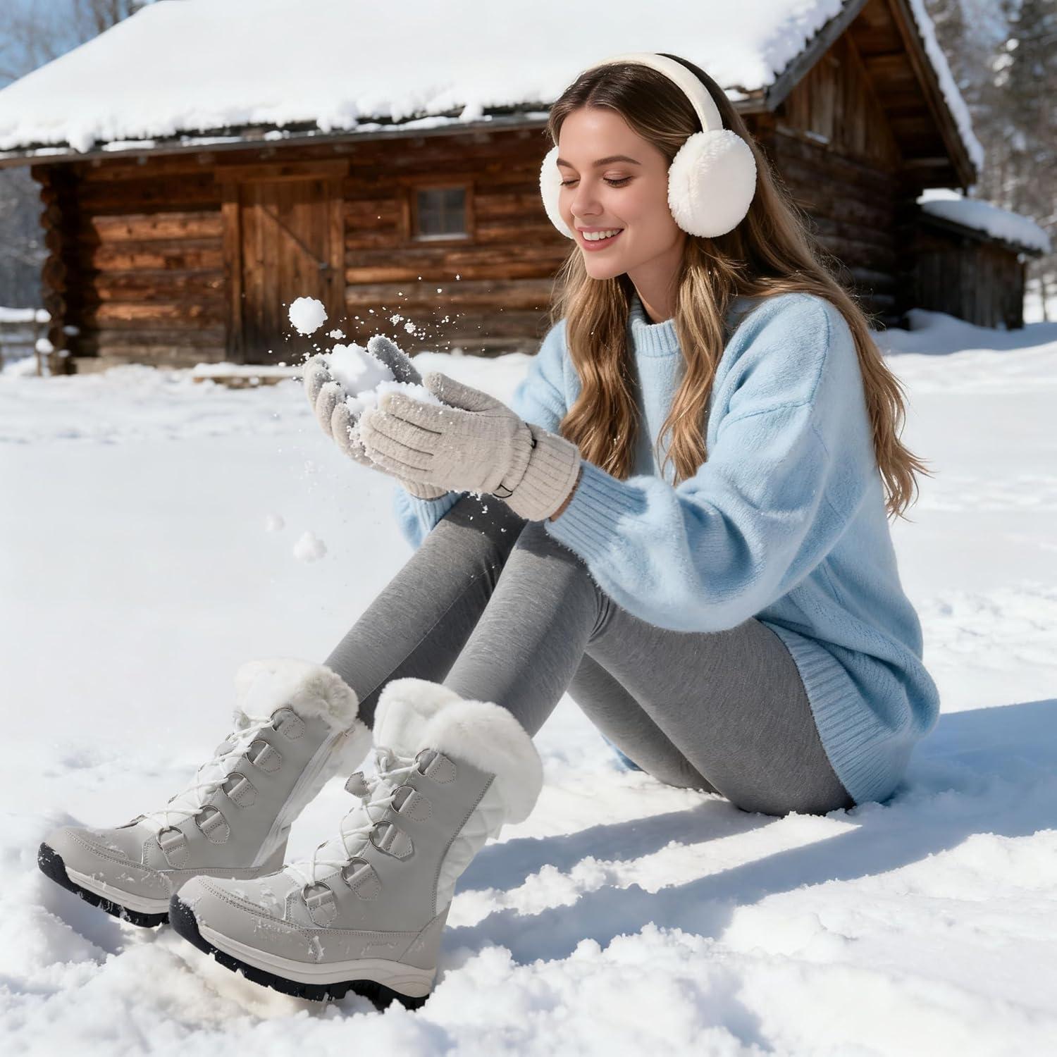 imageDREAM PAIRS Womens Waterproof Winter Snow Boots Warm Comfortable Faux Fur Insulated NonSlip Outdoor LaceUp Florin Mid Calf BootiesWhiteGrey