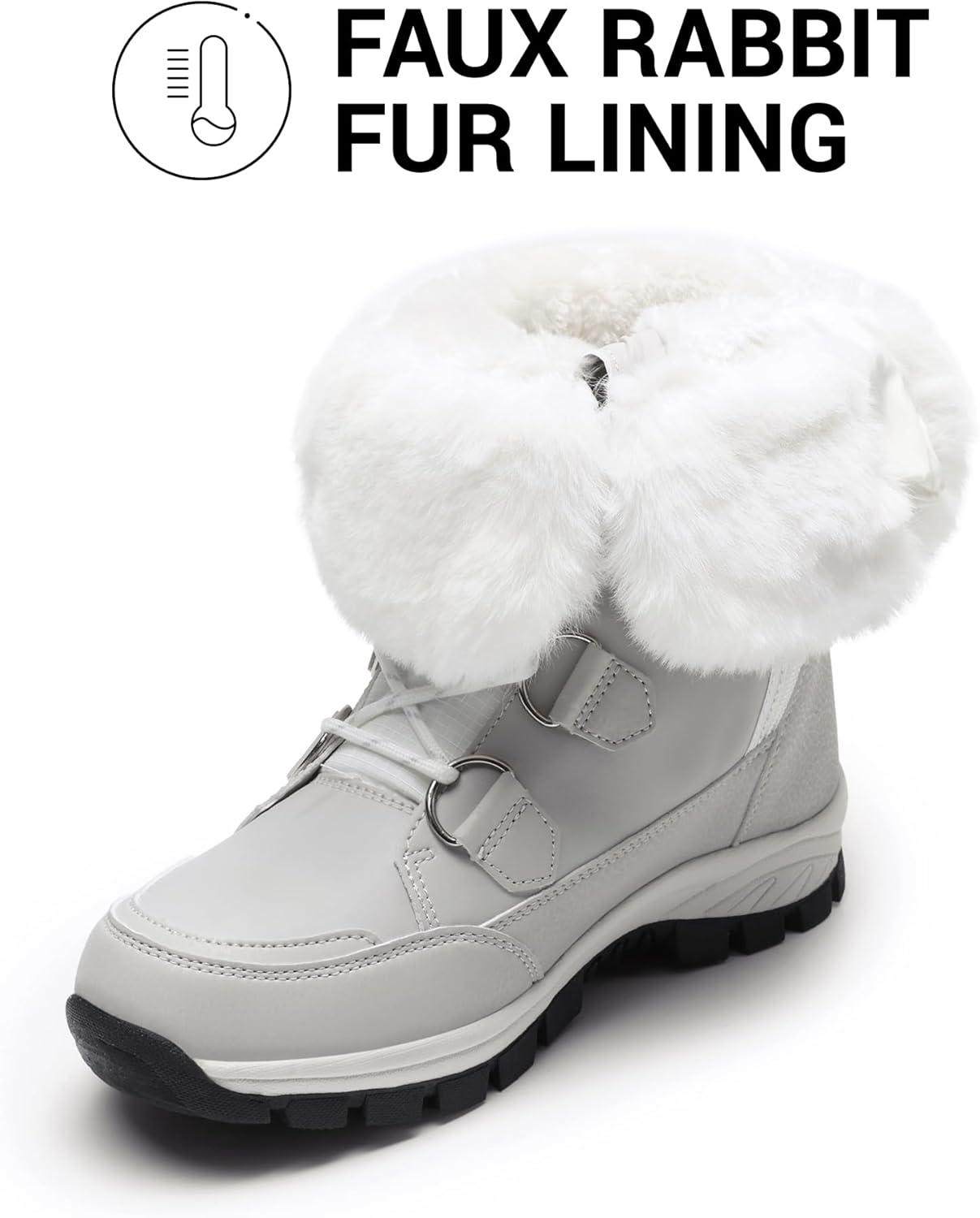 imageDREAM PAIRS Womens Waterproof Winter Snow Boots Warm Comfortable Faux Fur Insulated NonSlip Outdoor LaceUp Florin Mid Calf BootiesWhiteGrey