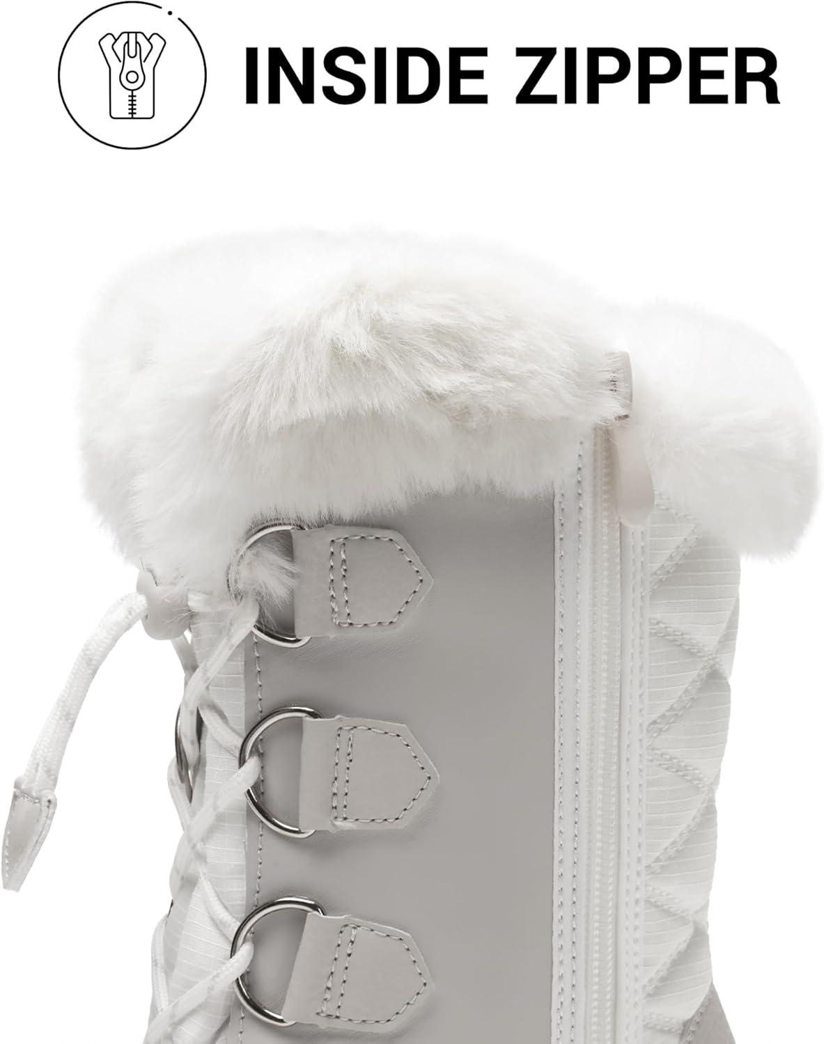 imageDREAM PAIRS Womens Waterproof Winter Snow Boots Warm Comfortable Faux Fur Insulated NonSlip Outdoor LaceUp Florin Mid Calf BootiesWhiteGrey