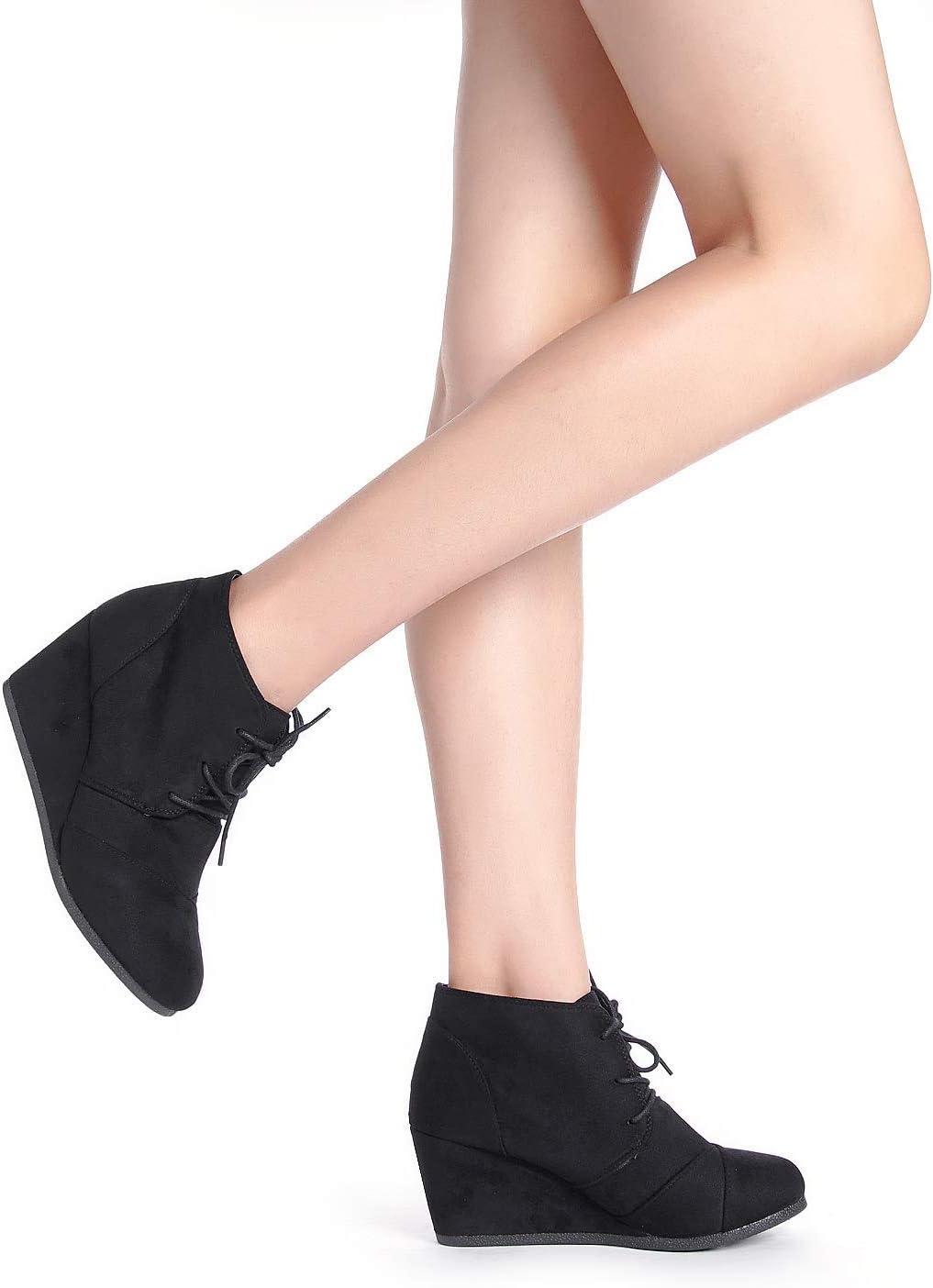 imageDREAM PAIRS Womens Wedge Boots Casual Fashion Lace Up Low Heel Ankle Booties ShoesBlack