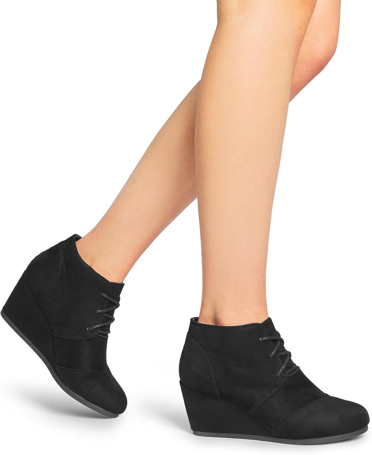imageDREAM PAIRS Womens Wedge Boots Casual Fashion Lace Up Low Heel Ankle Booties ShoesBlack