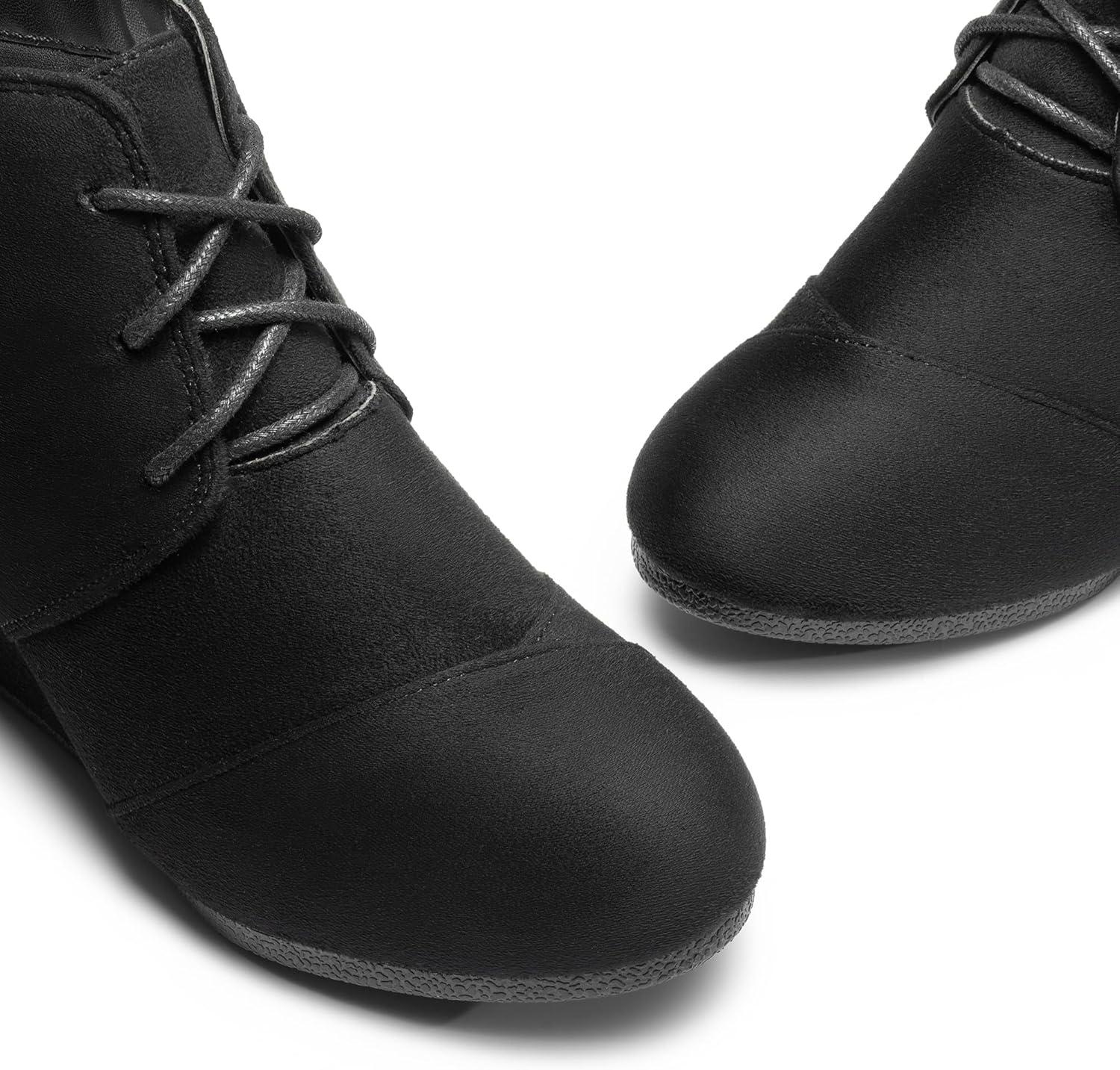 imageDREAM PAIRS Womens Wedge Boots Casual Fashion Lace Up Low Heel Ankle Booties ShoesBlack