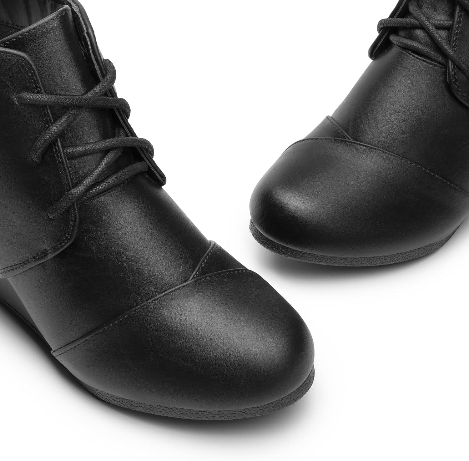imageDREAM PAIRS Womens Wedge Boots Casual Fashion Lace Up Low Heel Ankle Booties ShoesBlackPu