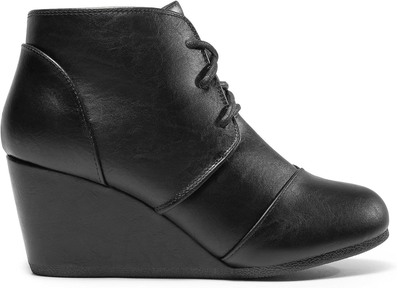 imageDREAM PAIRS Womens Wedge Boots Casual Fashion Lace Up Low Heel Ankle Booties ShoesBlackPu