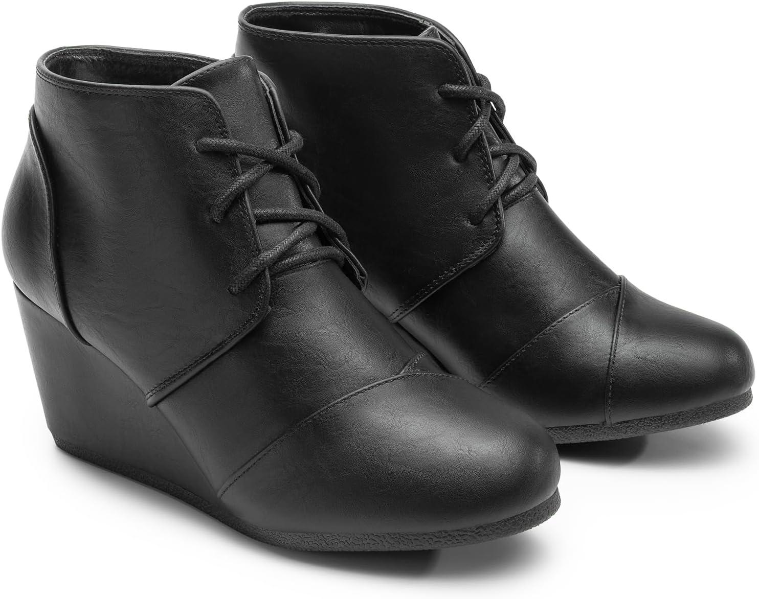 imageDREAM PAIRS Womens Wedge Boots Casual Fashion Lace Up Low Heel Ankle Booties ShoesBlackPu