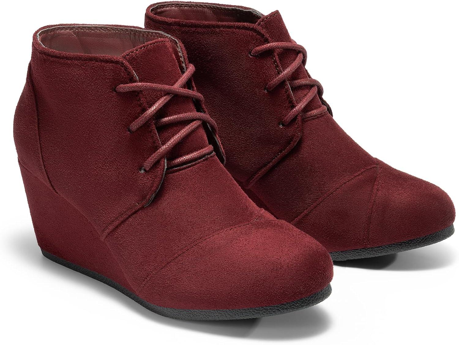 imageDREAM PAIRS Womens Wedge Boots Casual Fashion Lace Up Low Heel Ankle Booties ShoesBurgundy