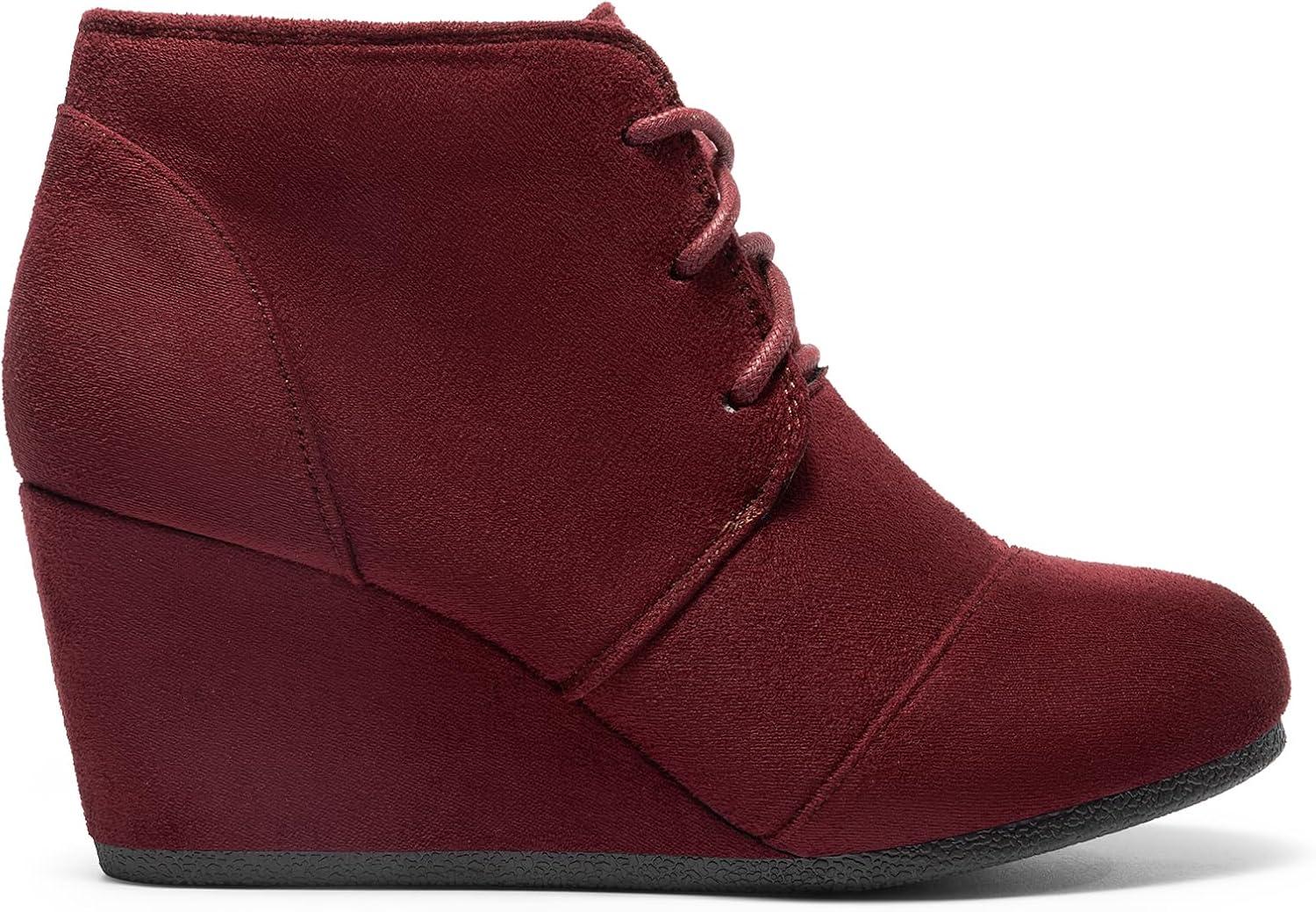 imageDREAM PAIRS Womens Wedge Boots Casual Fashion Lace Up Low Heel Ankle Booties ShoesBurgundy