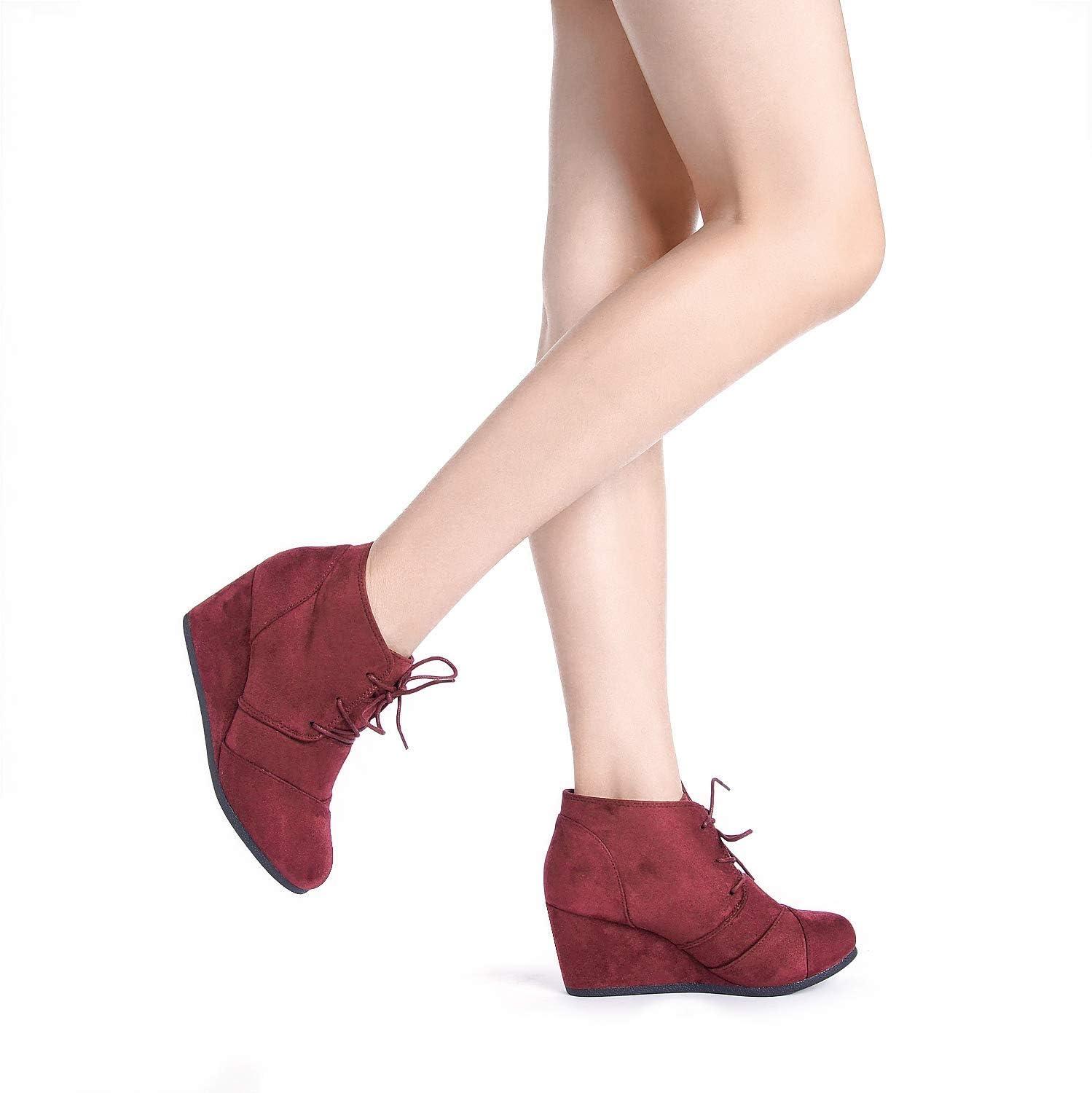 imageDREAM PAIRS Womens Wedge Boots Casual Fashion Lace Up Low Heel Ankle Booties ShoesBurgundy