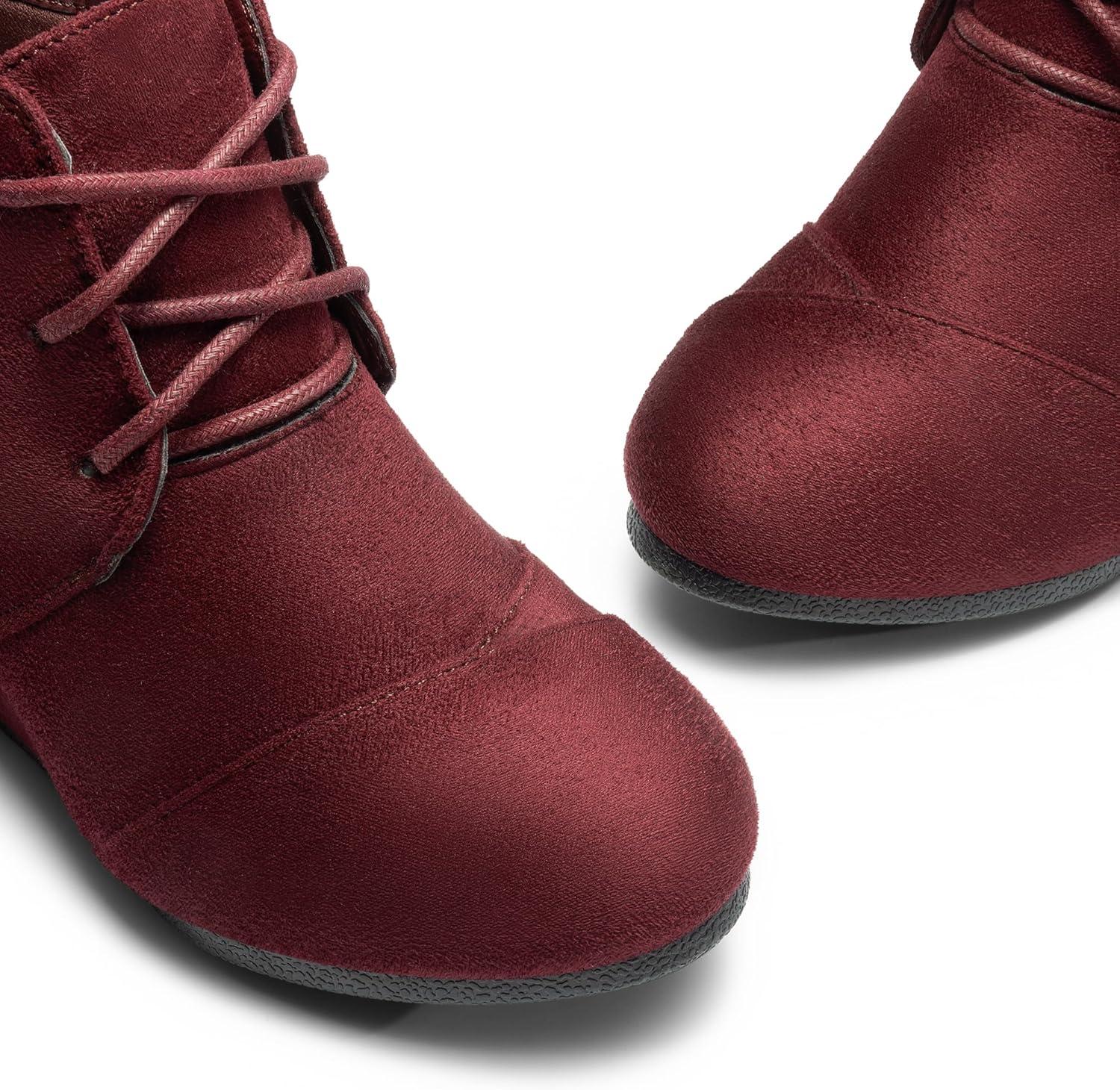 imageDREAM PAIRS Womens Wedge Boots Casual Fashion Lace Up Low Heel Ankle Booties ShoesBurgundy