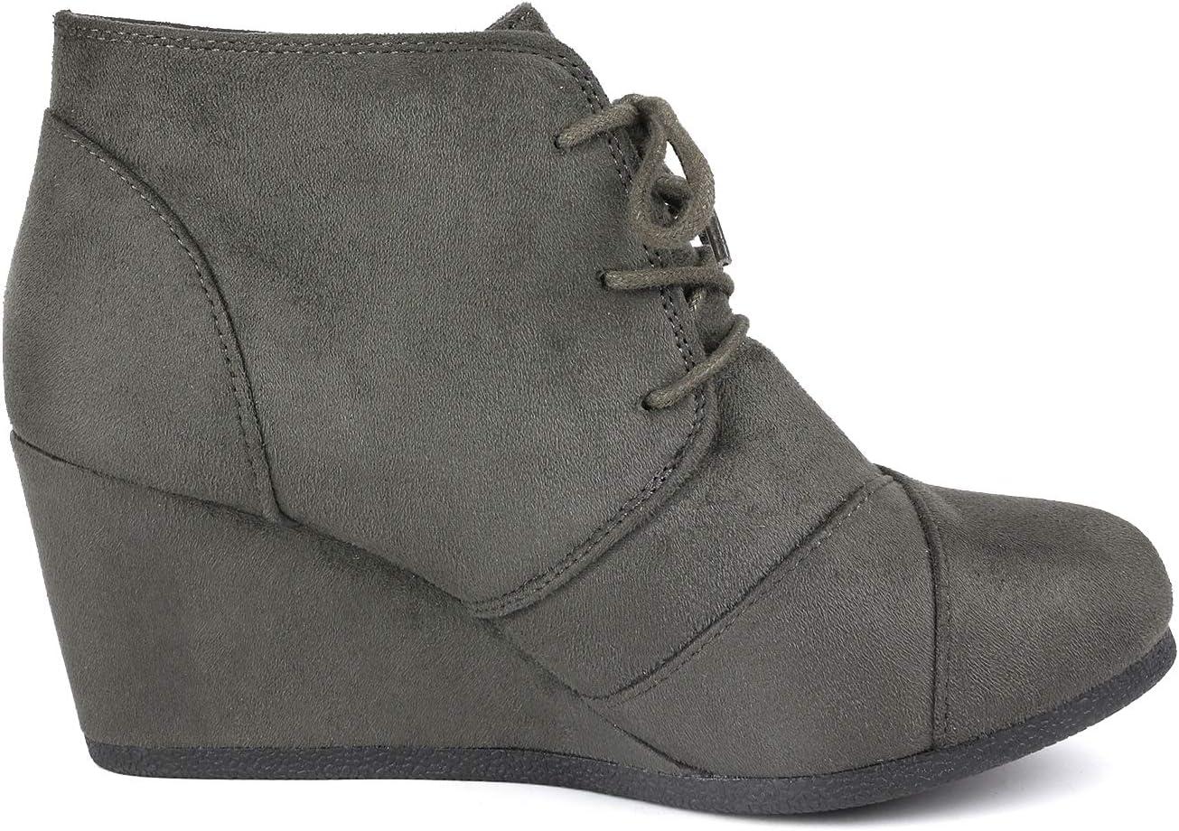 imageDREAM PAIRS Womens Wedge Boots Casual Fashion Lace Up Low Heel Ankle Booties ShoesGrey