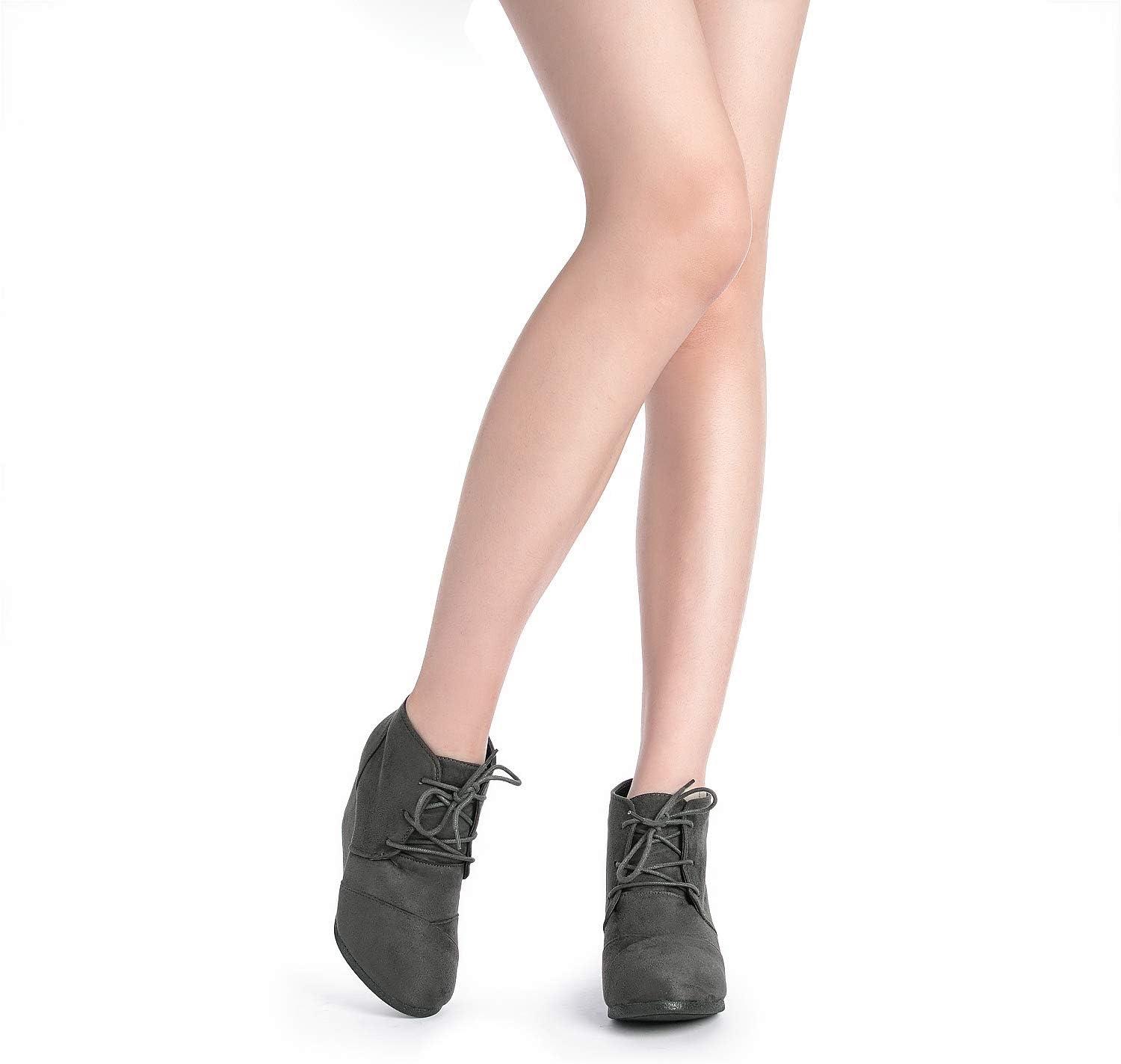imageDREAM PAIRS Womens Wedge Boots Casual Fashion Lace Up Low Heel Ankle Booties ShoesGrey